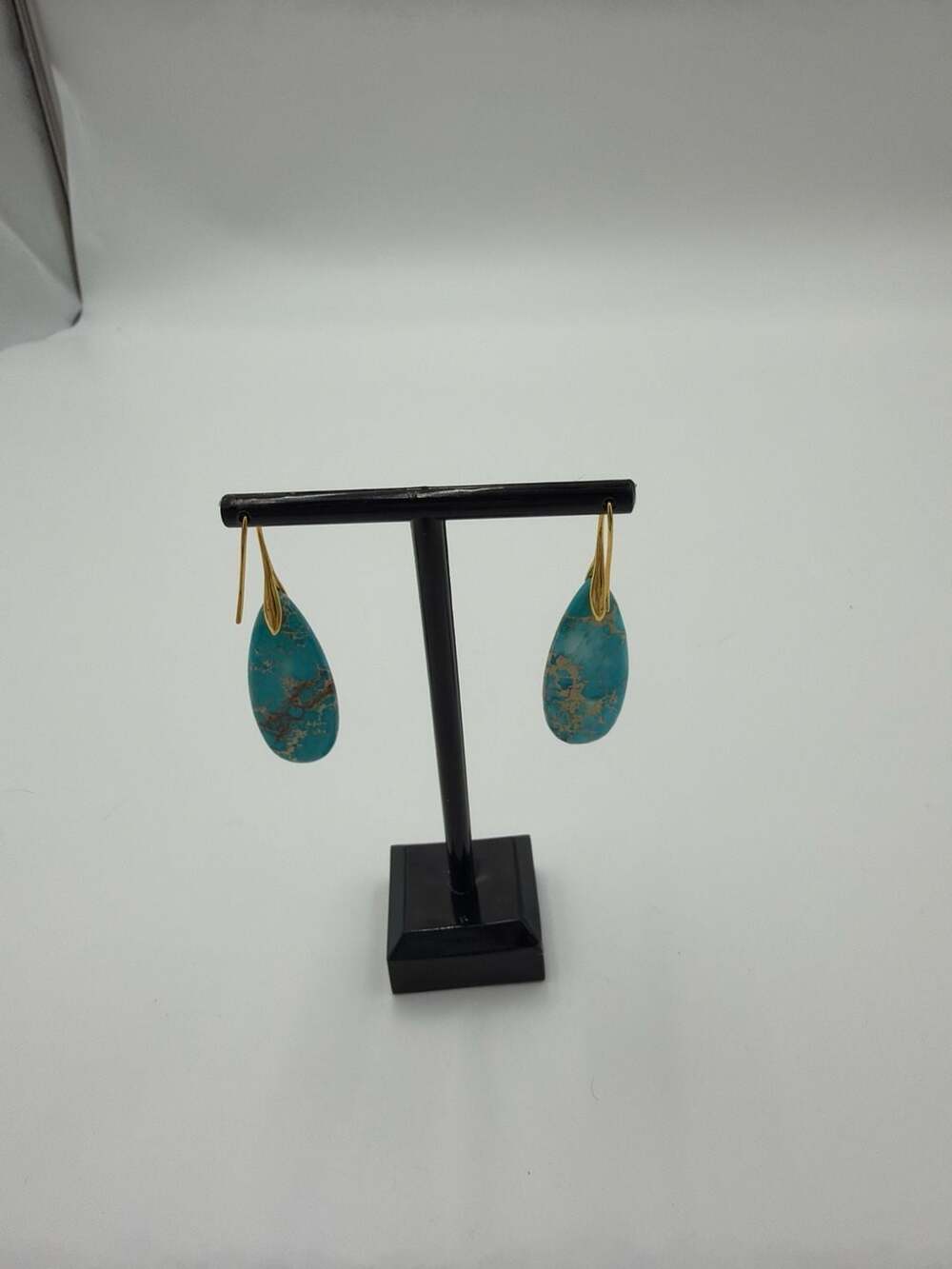 Elle Drop Earrings in Gold and Variegated Turquoise Magnesite - Picture 2 of 2